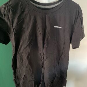 Patagonia Black Tee with Multicolor Mountain Stripe